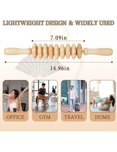 Rodillo de masaje Liitrton de madera para músculos y celulitis