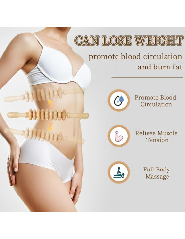 Rodillo de masaje Liitrton de madera para músculos y celulitis