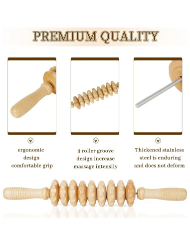 Rodillo de masaje Liitrton de madera para músculos y celulitis