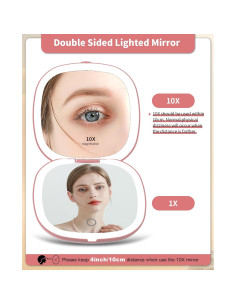 Espejo de Viaje Wobsion Oro Rosa 1x/10x con Luz LED 2