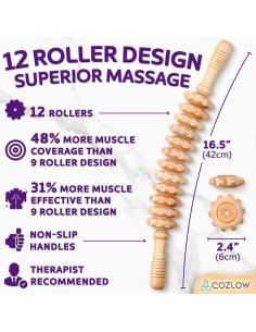 Bastón de Masaje Cozlow 12 Rodillos Madera Curvada 2