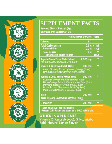 Yerba Mate Instantáneo Fergomuka 4000mg - 30 Paquetes Sin Azúcar