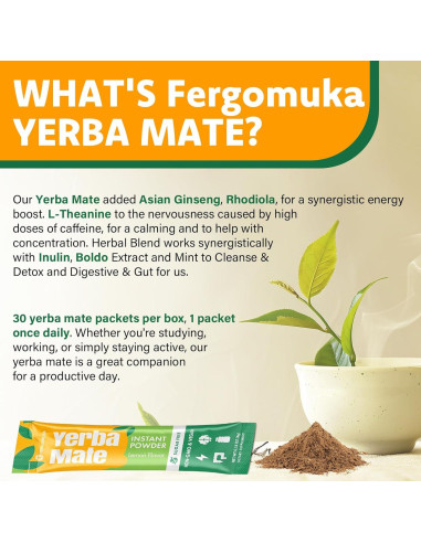 Yerba Mate Instantáneo Fergomuka 4000mg - 30 Paquetes Sin Azúcar