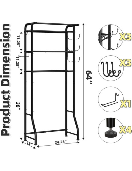 Estante de baño Simple Trending 3 niveles negro ahorrador de espacio