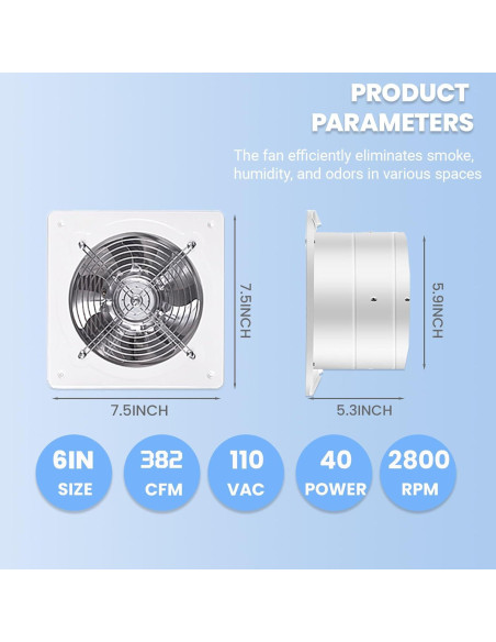 Ventilador de Extracción RLOZUI 6" con Controlador 382 CFM Ventilador de Extracción RLOZUI 6" con Controlador 382 CFM