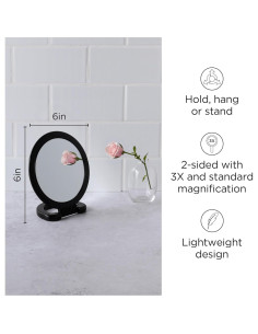 Espejo de Mano Diane Doble Cara 1X y 3X Negro 15,24 cm 2
