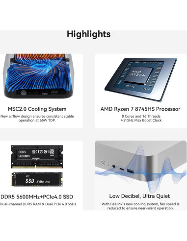 Beelink SER8 Mini PC Ryzen 7 32GB RAM 1TB SSD 4K 144Hz