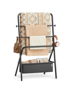 VASAGLE Soporte de Toallas Plegable 99 cm Negro y Gris