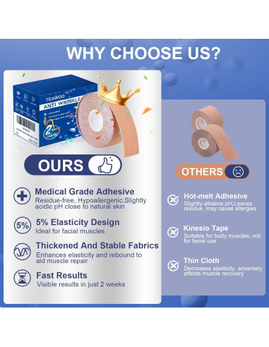 Cinta Facial Antiarrugas TEAWOO | 2 Rollos Beige