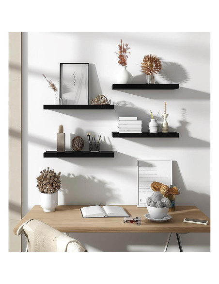 Estantes Flotantes de Madera PHPH, Juego de 6 Negros 43 cm Estantes Flotantes de Madera PHPH, Juego de 6 Negros 43 cm