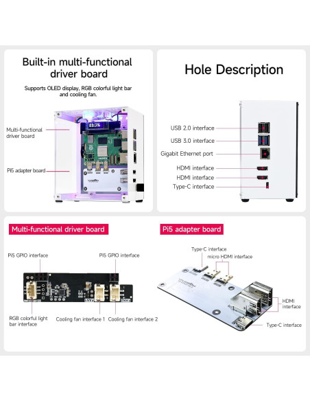 Caja Mini Torre Yahboom para Raspberry Pi 5 con RGB