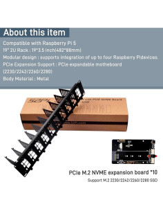 Soporte Rack 19" 2U GeeekPi para Raspberry Pi 5 con 10 Adaptadores SSD 2