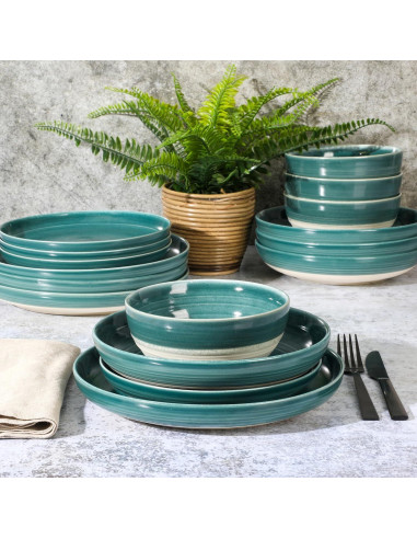 Gibson Elite Clarina Vajilla 16 Piezas Cerámica Verde