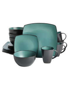 Juego de vajilla cuadrada Gibson Soho Lounge 16 piezas jade mate