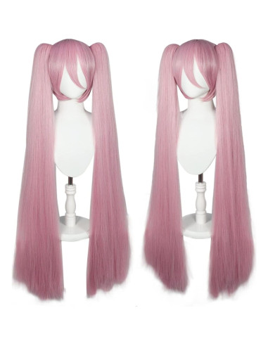 Peluca Rosa JoneTing 120 cm con Coletas y Gorro