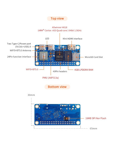 Orange Pi Zero 2W 2GB Quad Core 1.5GHz WiFi 5.0 Bluetooth 5.0