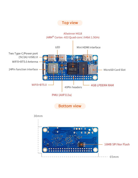 Orange Pi Zero 2W 2GB Quad Core 1.5GHz WiFi 5.0 Bluetooth 5.0
