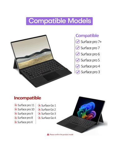 Teclado Inalámbrico Bluetooth 5.2 para Surface Pro 7+ 7 6 5 4 3