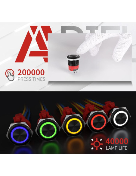 Interruptor de Botón de Presión APIELE 10A 12V LED Impermeable