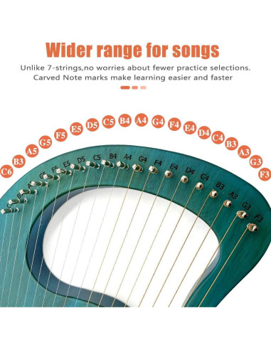 Arpa de Lira Aogbra 19 Cuerdas de Acero Verde con Bolsa