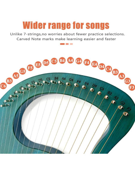 Arpa de Lira Aogbra 19 Cuerdas de Acero Verde con Bolsa