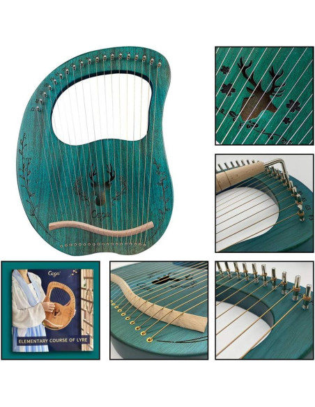 Arpa de Lira Aogbra 19 Cuerdas de Acero Verde con Bolsa