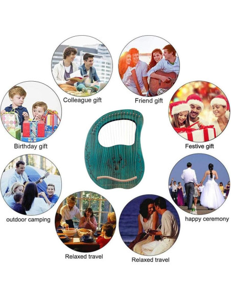 Arpa de Lira Aogbra 19 Cuerdas de Acero Verde con Bolsa