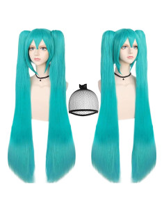 Peluca Verde Teal ANOGOL 120 cm Doble Coleta para Cosplay