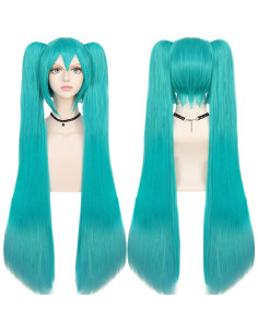 Peluca Verde Teal ANOGOL 120 cm Doble Coleta para Cosplay 2