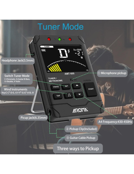 Metrónomo Digital 3 en 1 Afinador Generador de Tonos