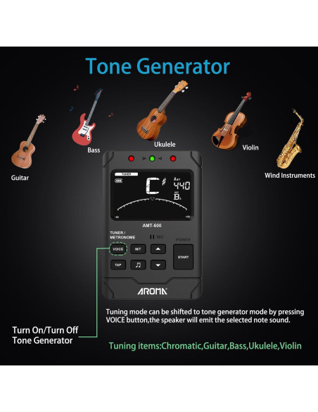 Metrónomo Digital 3 en 1 Afinador Generador de Tonos
