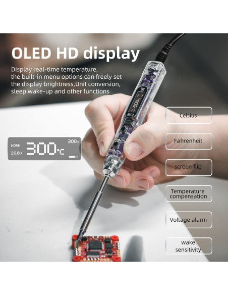 HGLRC Soldador RC2 65W 24V Portátil con Pantalla OLED