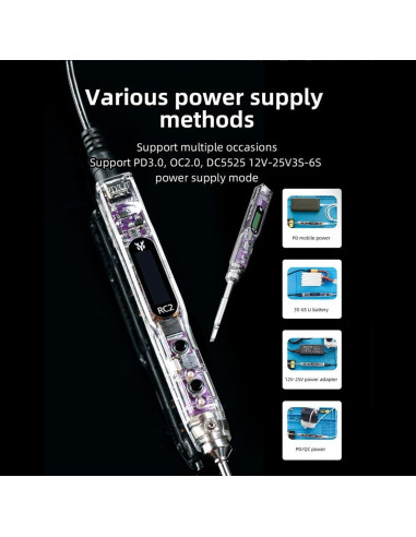 HGLRC Soldador RC2 65W 24V Portátil con Pantalla OLED