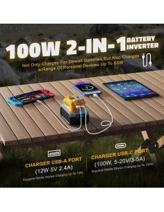 Adaptador de Batería USB 100W LIVOWALNY para Dewalt 20V 2