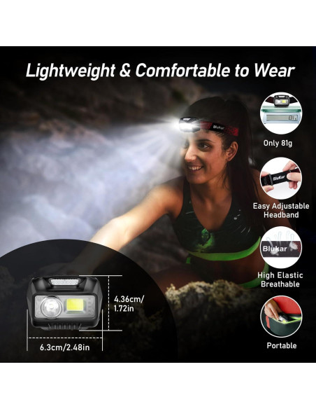 Linterna Frontal Recargable LED Blukar K9111 2000L IPX5 2 Paquete