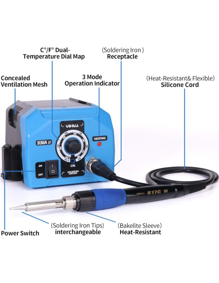 Estación de Soldadura YIHUA 936A II 65W con Luz y Puntas