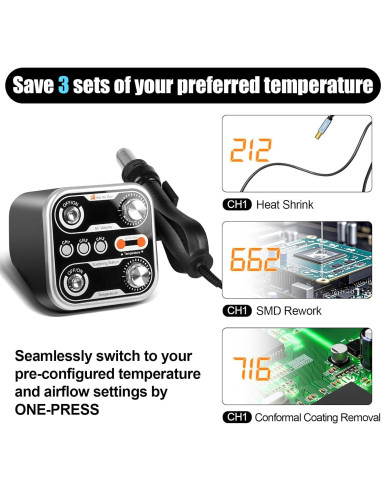 Estación de Aire Caliente M-T 2 en 1 760W LED 100-500C