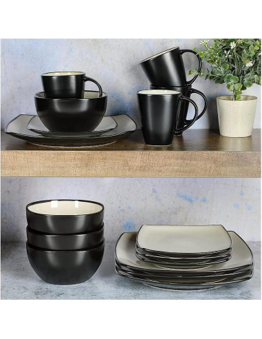 Juego de vajilla cuadrada Gibson Soho Lounge 16 piezas arena