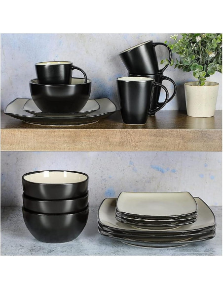 Juego de vajilla cuadrada Gibson Soho Lounge 16 piezas arena