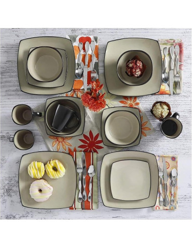 Juego de vajilla cuadrada Gibson Soho Lounge 16 piezas arena