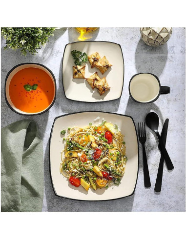 Juego de vajilla cuadrada Gibson Soho Lounge 16 piezas arena