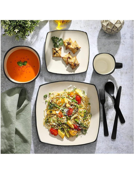 Juego de vajilla cuadrada Gibson Soho Lounge 16 piezas arena