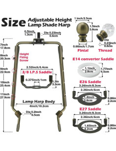 Soporte de Pantalla de Lámpara Asjeumt Bronce Ajustable 20-28 cm 2