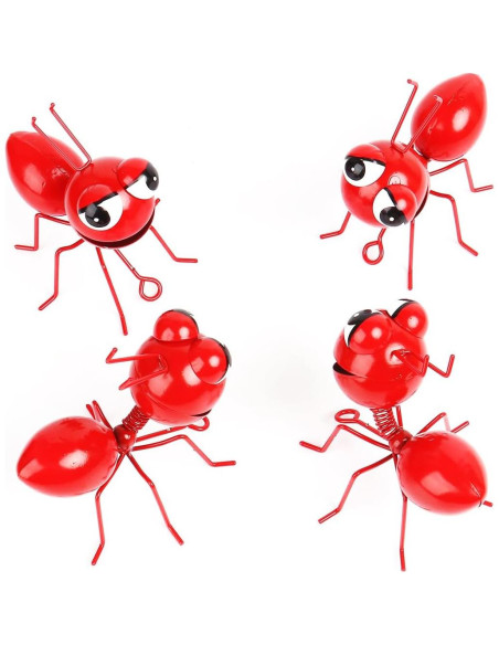 Set de 4 Hormigas Rojas Decorativas de Metal Cruis Cuka Set de 4 Hormigas Rojas Decorativas de Metal Cruis Cuka