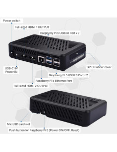 Caja GeeekPi DeskPi Lite Pi5 con Enfriador y HDMI 2