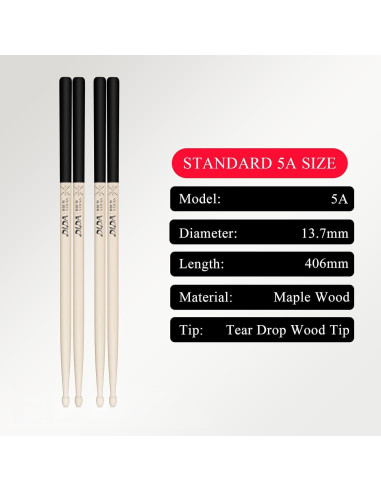 Baquetas para Batería MA-9 Arce 5A, Antideslizantes, 1 Par