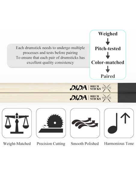 Baquetas para Batería MA-9 Arce 5A, Antideslizantes, 1 Par