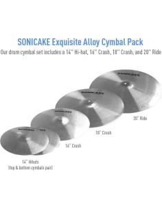 SONICAKE Set de Platillos de Batería 5 Piezas Aleación Plata 2