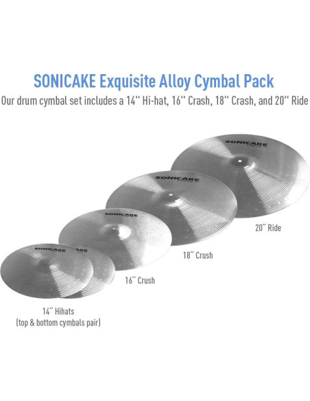 SONICAKE Set de Platillos de Batería 5 Piezas Aleación Plata