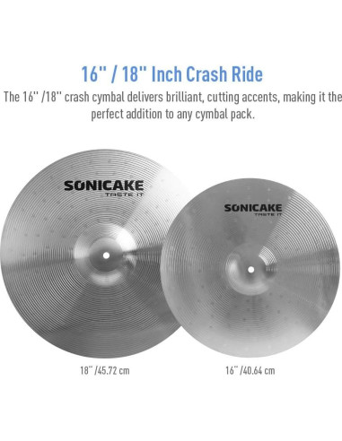 SONICAKE Set de Platillos de Batería 5 Piezas Aleación Plata